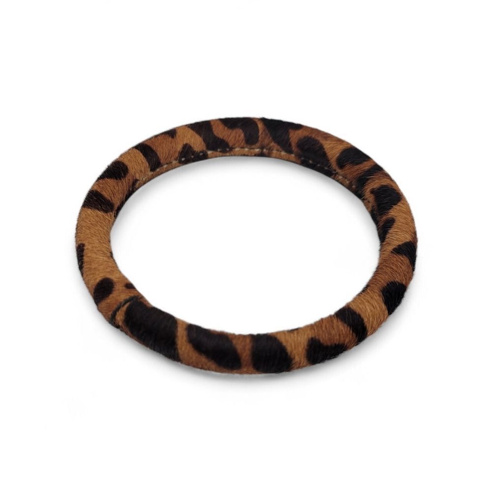 Leopard Print Leather Calf Hair Bracelet or Arm Band  Brown & Black Pony Hair